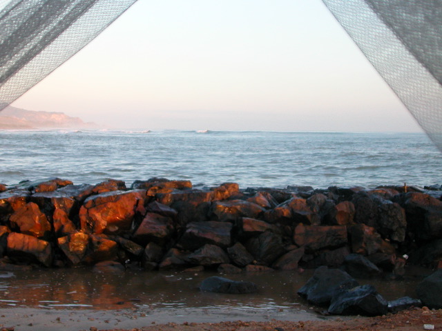 Parking at the harbor sea wall.