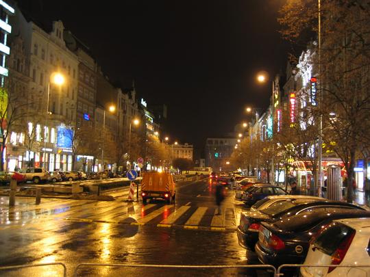 Wenceslas Square at night, Prague